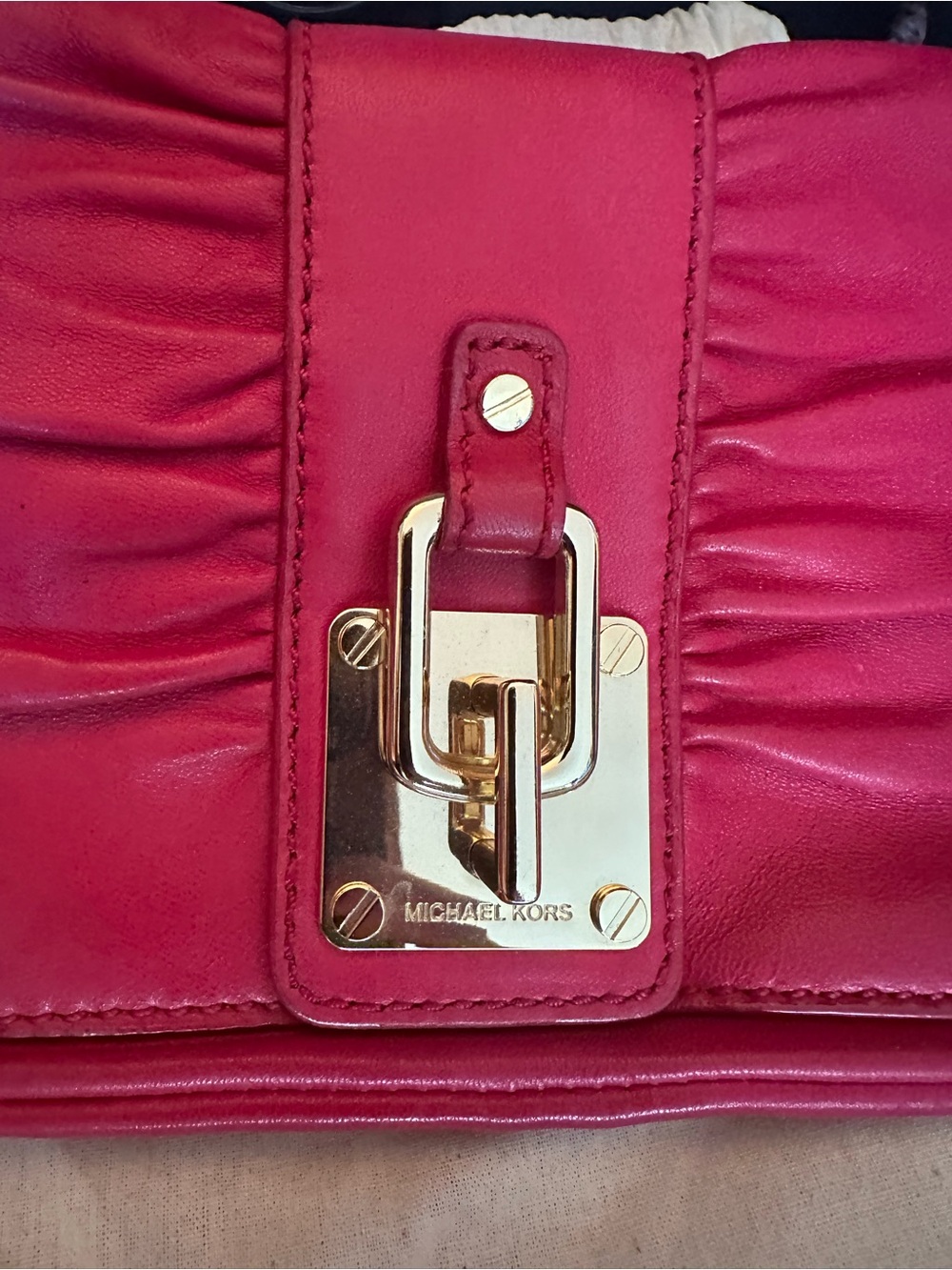 Michael Kors Hot Pink Leather Clutch with Gold-Tone Lock